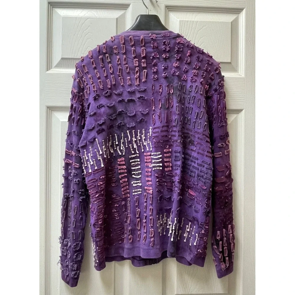 Chico's Women's Medium Purple Textured Ribbon-Loop Full Zip Jacket Boho‎ Art